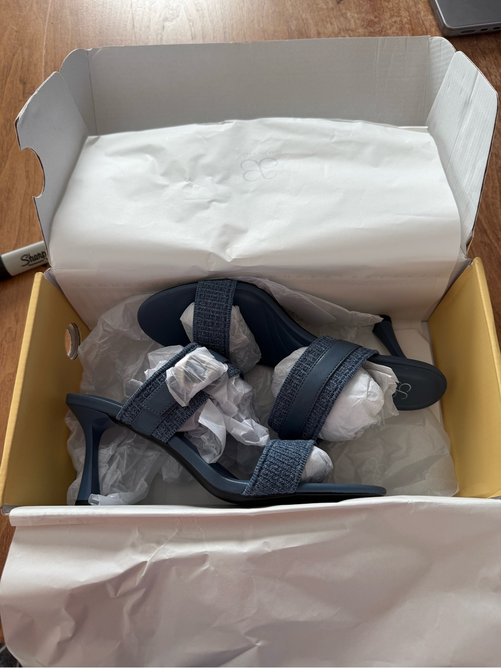 NWT Cosy Island Denim Blue Strappy Heeled Sandals